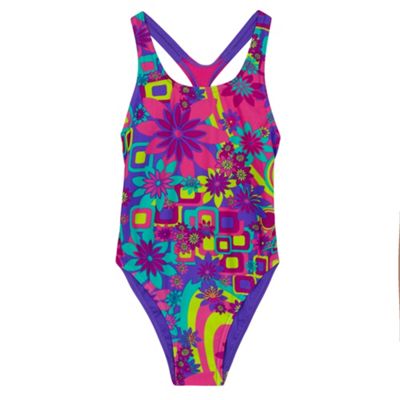 Zoggs Girls' purple floral print swimsuit
